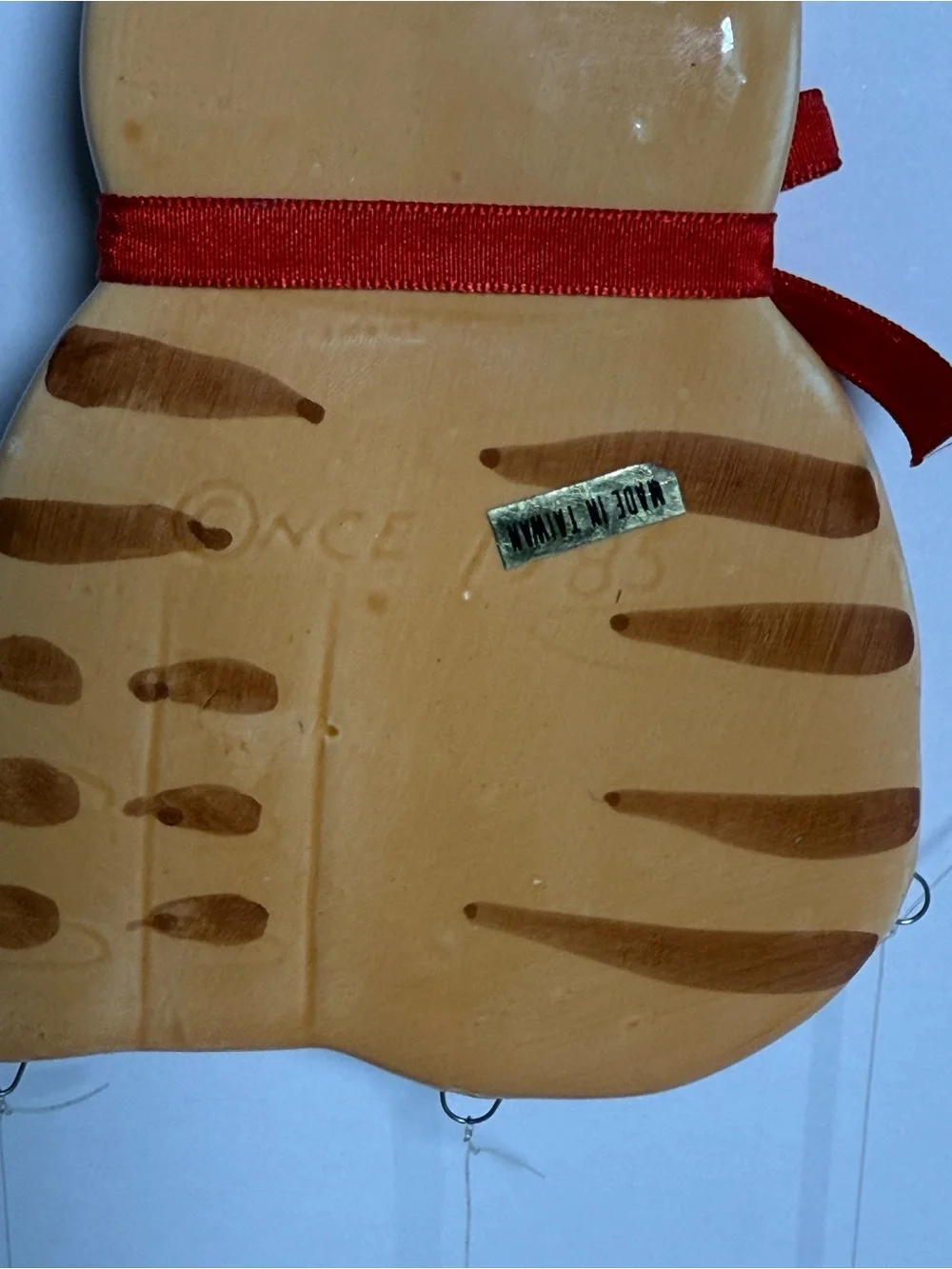 1980s Vintage Cat Family Hand-Painted Ceramic Wind Chime ft.4 Tabby Cats (flaw)
